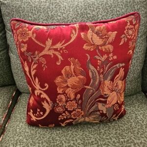 Floral Red and Gold Accent Pillow